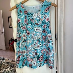 Tank top floral and paisley in teal blue